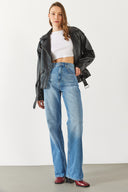 Kadın Wanda Lyocell Med Blue Wide Leg Jean Pantolon - Med Blue