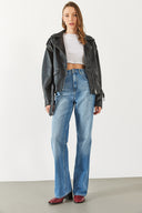 Kadın Wanda Lyocell Med Blue Wide Leg Jean Pantolon - Med Blue