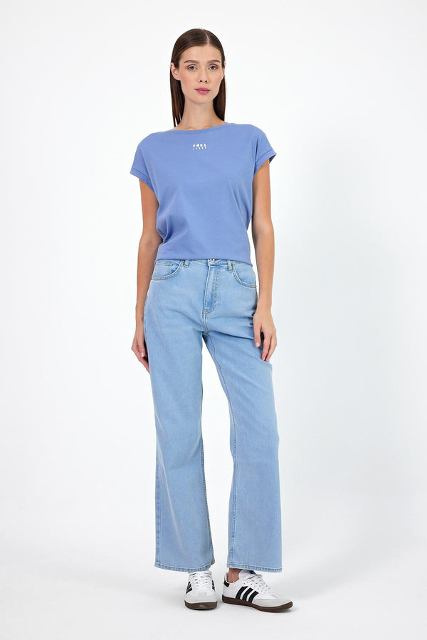Kadın Wanda Sky Blue Wide Leg Jean Pantolon