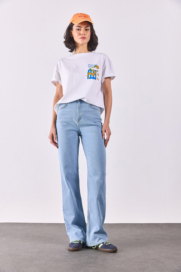 Wanda Sky Blue Wide Leg Jean Pantolon - SKY BLUE 1Y2511810SB-356