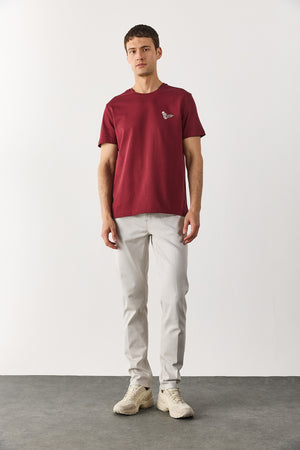 Erkek Weekend Baskılı Tişört %100 Pamuk - Bordo