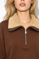Yakası Peluş Detaylı Sweatshirt %100 Pamuk-Kahverengi