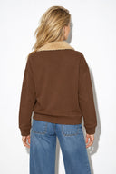 Yakası Peluş Detaylı Sweatshirt %100 Pamuk-Kahverengi