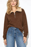Yakası Peluş Detaylı Sweatshirt %100 Pamuk-Kahverengi