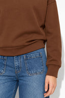 Yakası Peluş Detaylı Sweatshirt %100 Pamuk-Kahverengi