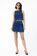 Yandan Düğmeli Dark Blue Jean Etek-Dark Blue