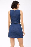 Yandan Düğmeli Dark Blue Jean Etek-Dark Blue