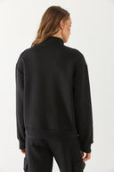 Kadın Yarım Patlı Kontrast Detaylı Sweatshirt - Siyah