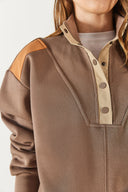 Kadın Yarım Patlı Kontrast Detaylı Sweatshirt - Vizon
