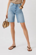 Yüksek Bel Med Blue 5 Cep Jean Bermuda Şort-Med Blue