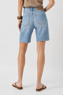 Yüksek Bel Med Blue 5 Cep Jean Bermuda Şort-Med Blue