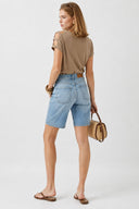Yüksek Bel Med Blue 5 Cep Jean Bermuda Şort-Med Blue