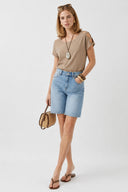 Yüksek Bel Med Blue 5 Cep Jean Bermuda Şort-Med Blue