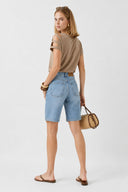 Yüksek Bel Med Blue 5 Cep Jean Bermuda Şort-Med Blue