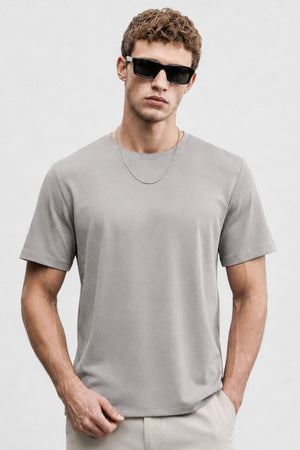 Yumuşak Dokulu Bisiklet Yaka Regular Fit Tişört-Gri